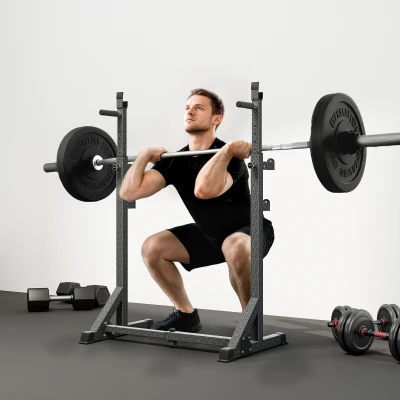 SPORTNOW Soporte para Barras de Pesas con Ancho y Altura Ajustable Rack Musculación con Marco de Acero Carga 150 kg Negro