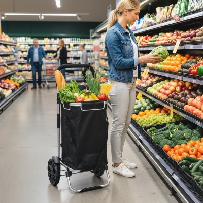 HOMCOM 3-in-1 opvouwbare boodschappentrolley 40L, belastbaar tot 25 kg, met koelvak, zwart