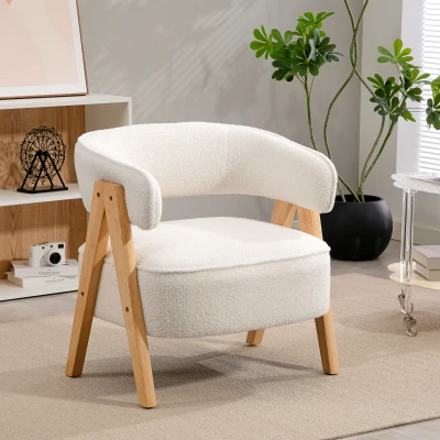 HOMCOM Fauteuil Salon Tissu Bouclette Ergonomique 70x64x71cm Blanc