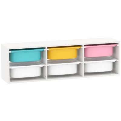 AIYAPLAY 2-Tier Kids Storage Unit, Toy Storage Shelf with 6 Removable Bins, 97x21x29cm, White