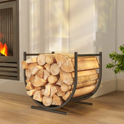 Outsunny Range-Bûches Métal Noir Intérieur/Extérieur 43x33x38 cm