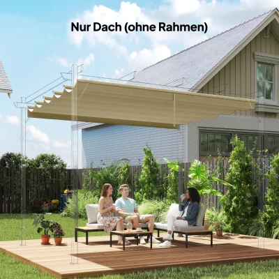 Outsunny Ersatzdach für 3 x 3 m Pergola, einziehbar, mit Regenabflusslöchern, wetterfest, Polyester, Beige