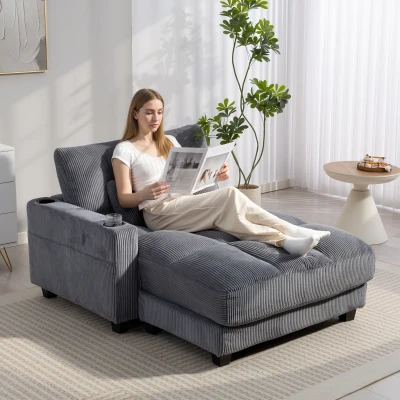 HOMCOM Sofá cama con cojín, espuma, convertible en cama, portavasos, gris