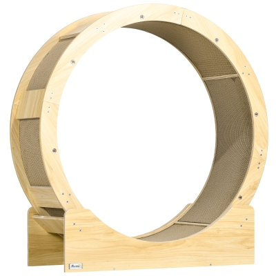 PawHut Cat Wheel with Brake & Scratching Pads - Oak