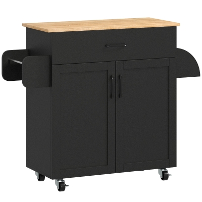 HOMCOM Mueble auxiliar/isla de cocina multi-almacenamiento cajones armario 2 puertas con estante regulable 105 x 36 x 85 cm negro