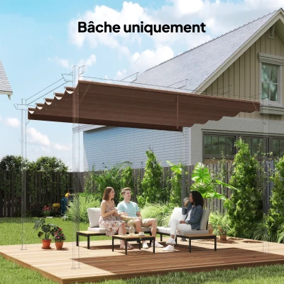 Outsunny Toile Toit Pergola Rétractable 3 x 3 m Café