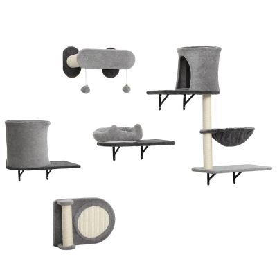PawHut Mensole da parete per gatti 84x30x87cm Grigio