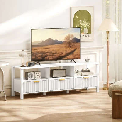 HOMCOM Meuble TV 152 cm pour Télé 65" avec Tiroirs et Étagères Blanc