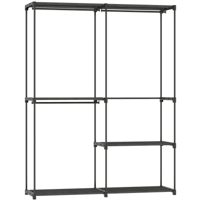 HOMCOM Armario de almacenamiento, perchero portátil con 3 barras de suspensión y 4 estantes, 142 x 43 x 185 cm, negro