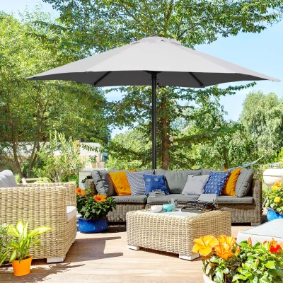 Outsunny Parasol de Terraza Exterior con Techo de Ventilación Poste Desmontable de Aluminio para Jardín Patio Gris Claro
