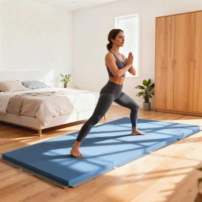 HOMCOM Tapis Gym Pliable 240x120x5cm Synthétique Bleu