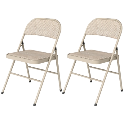 HOMCOM 2 Chaises Pliantes Lin Beige Structure Acier 45x46x78 cm