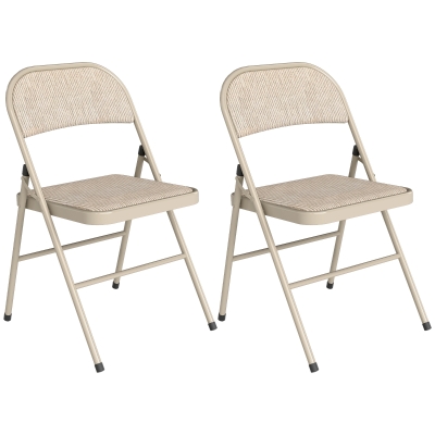 HOMCOM Set of 2 Folding Chairs Upholstered in Synthetic Linen with Backrest and Steel Frame for Living Room 45x46x78 cm Beige