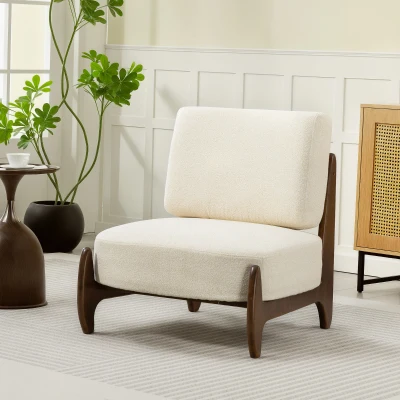 HOMCOM Chenille-Wohnzimmersessel, komfortabler Schlafzimmersessel, dickes Kissen, gepolsterte Sitzfläche, 72 x 73,5 x 81 cm, Creme