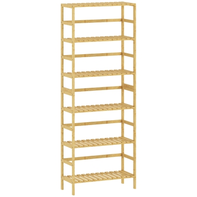 HOMCOM 6-tier bamboo shelf, adjustable shelves, freestanding storage shelf, natural wood