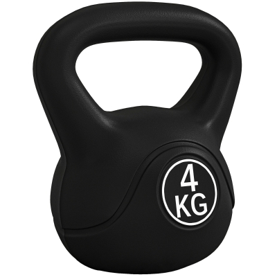 HOMCOM Peso Russo de 4 kg Kettlebell Fitness Preenchido de Areia com Punho Largo Antiderrapante 18x12x20 cm Preto