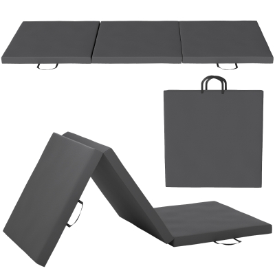 HOMCOM Gymnastikmatte Yoga Pilates Fitness, dreiteilig klappbar mit Griffen, synthetischer Bezug 180 x 60 x 5cm grau