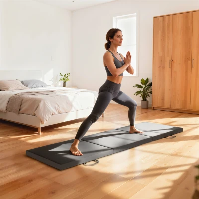 HOMCOM Gymnastikmatte Yoga Pilates Fitness, dreiteilig klappbar mit Griffen, synthetischer Bezug 180 x 60 x 5cm grau