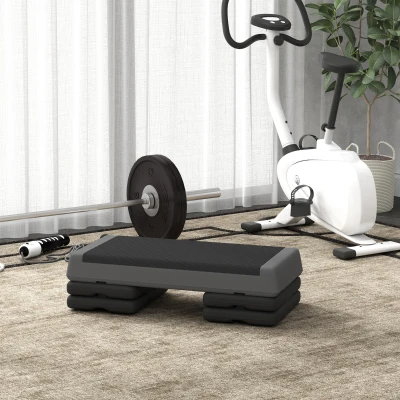 SPORTNOW Step para Fitness Antideslizante Altura Regulável 3 Níveis de 10,5/15,5/20,5 cm Capacidade 250 kg 77x36x20,5 cm Cinza e Preto