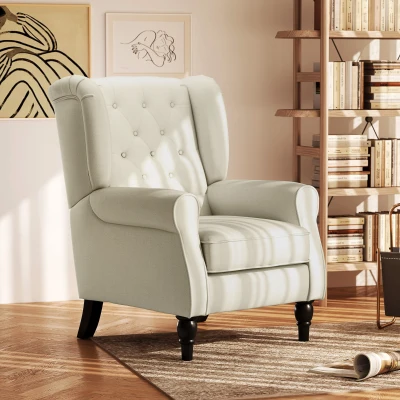 Scaun Decorativ Capitonat cu Spatar, Alb Crem