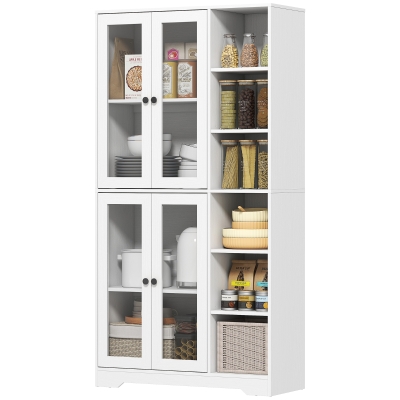 HOMCOM Armoire Cuisine 172cm MDF Blanc avec Portes Vitrées