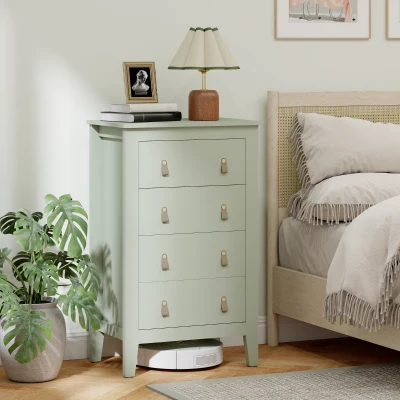 HOMCOM 4-Drawer Dresser Cabinet PU Leather Handles Green