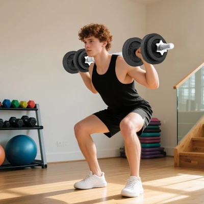 SPORTNOW Verstellbares Hantelset 20 kg 2-in-1 mit gerader Verbindungsstange und rutschfesten Griffen für das Home Gym
