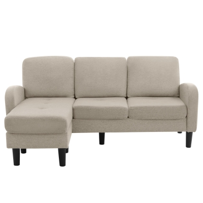 3-Seater L-shaped Corner Sofa with Reversible Chaise Lounge, Beige+Grey
