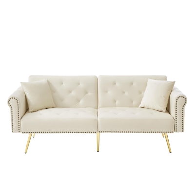 2-Seater Modern Sofa Bed with Independent Backrests, White