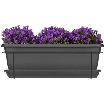 Kit jardiniere avec support en métal et plateau - GARDEN ID Relax - Anth. 50 cm - Recyclé et 100% recyclable - Volume pour plantes
