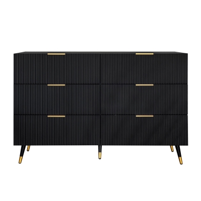 Elegant Sideboard with 6 Drawers, Black+Gold