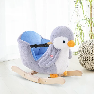 Balansoar Pinguin din Pluș, 60x33x50 cm, Gri