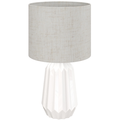 HOMCOM Tischlampe mit Keramikfuß und Leinenschirm im Retro-Stil für Schlafzimmer 40W Weiß und Beige