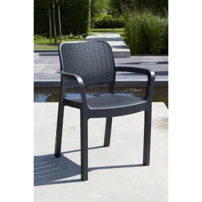 Lot de 6 fauteuils de jardin - Allibert by KETER - BELLA - En résine - Coloris : gris graphite - Empilable