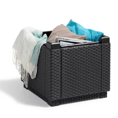 Table-pouf de jardin Keter - ALLIBERT by KETER - Cube avec coussin - Gris graphite - 47,1 L