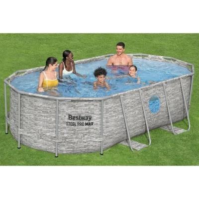 Kit Piscine hors sol tubulaire BESTWAY - Steel Pro MAX™- 427 x 250 x 100 cm - Ovale (Filtre a cartouche, échelle, bâche, 1 cartouche