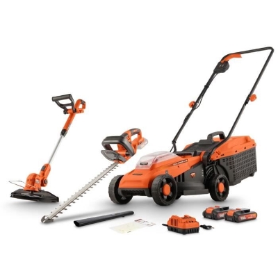 Pack Tondeuse BRUSHLESS 20V 33cm de coupe + coupe-bordures + taille-haies - DUAL POWER POWDPGBOX25A - 2 batteries 20V 3Ah + chargeur