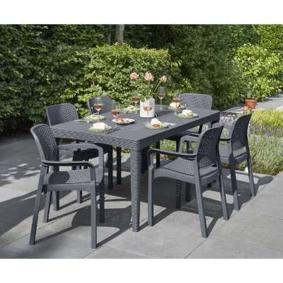 Table de jardin - rectangulaire - gris graphite - en résine - 6 personnes - Girona - Allibert by KETER