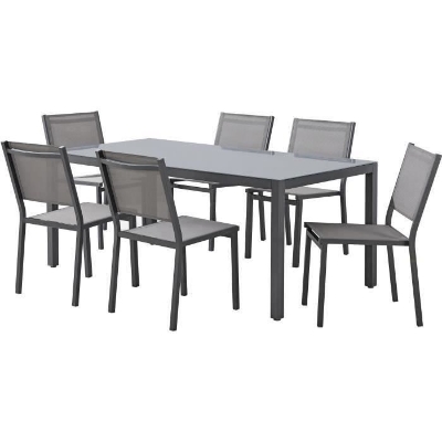 Ensemble table de jardin 6 personnes : Table + 6 chaises - Structure en aluminium - L180 x P 90 x H 72 cm - Gris anthracite