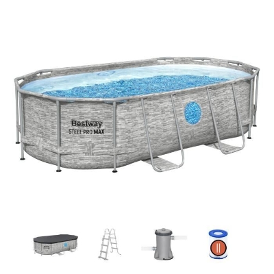 Kit Piscine hors sol tubulaire BESTWAY - Steel Pro MAX™- 427 x 250 x 100 cm - Ovale (Filtre a cartouche, échelle, bâche, 1 cartouche
