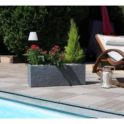 Jardiniere Volcania'Up - EDA - 57 L - Décor Pierre - 79,5 x 29,5 x H. 29,5 cm - Gris Anthracite