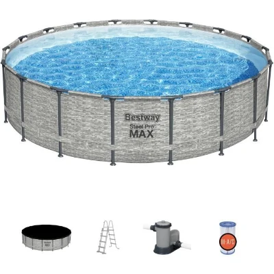 Kit Piscine hors sol tubulaire BESTWAY Steel Pro Max™ - 549 x 122 cm - Ronde (Avec pompe de filtration, une échelle et une bâche)