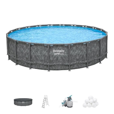 Kit piscine hors sol tubulaire BESTWAY - APX 365™  - 671 x 132 cm - Ronde (Filtre a sable, 500 g polysphere, échelle, bâche)