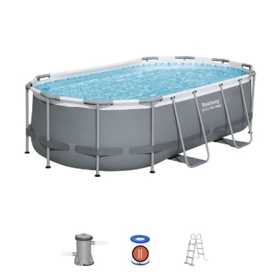 Kit Piscine hors sol tubulaire BESTWAY - Steel Pro MAX™ - 427 x 250 x 100 cm - Ovale (Avec filtre a cartouche, 1 cartouche et échell