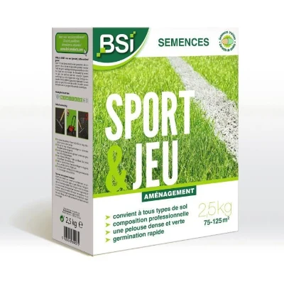 BSI - Semences De Gazon - Sport Ou Jeu - Avec Enrobage Protecteur - Tres Haute qualité - Jusqu'a 125 m² - 2,5Kg