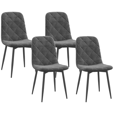HOMCOM Dining chairs, 4-piece set kitchen chairs with backrest, velvet-look upholstered chairs with metal legs, for dining table, gray