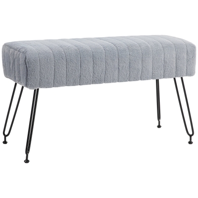 HOMCOM Bench, quilted seat, faux fur cover, metal legs, up to 120 kg, 82x30x47 cm, Gray/Black