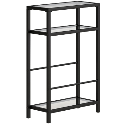 HOMCOM 3-tier shelf with glass shelves, 18 cm wide, steel frame, crossbars, black