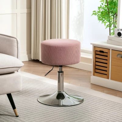 HOMCOM Bar Stool, Padded Bar Chair with Metal Frame, Corduroy Look, Height-Adjustable 360° Swivel Pink