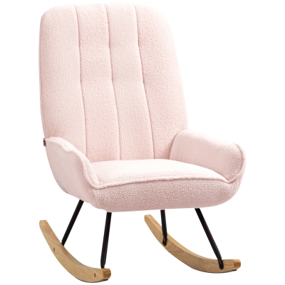 HOMCOM Rocking chair with fleece cover, quilted pattern, rubberwood runners, up to 150 kg, Pink